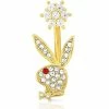 Wholesale 🎁 CZ Goldtone Playboy Bunny Flower Belly Ring - 14 Gauge 🧨 -Playboy Shop 03940616 a
