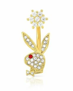 Wholesale 🎁 CZ Goldtone Playboy Bunny Flower Belly Ring - 14 Gauge 🧨