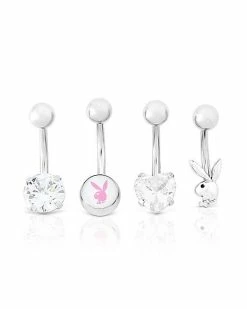 Buy 🔔 Multi-Pack Heart CZ Playboy Belly Rings 4 Pack - 14 Gauge 😉