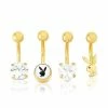 Coupon ❤️ Multi-Pack Heart CZ Goldplated Playboy Belly Rings 4 Pack - 14 Gauge 🔥 -Playboy Shop 03940731 a