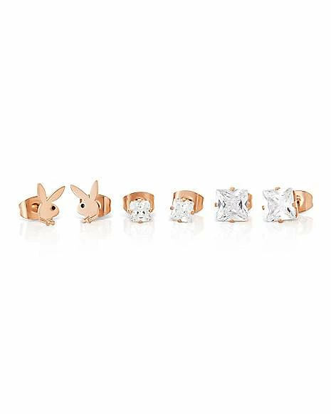 Hot Sale ⭐ Multi-Pack Rose Goldtone Playboy Bunny and CZ Stud Earrings 3 Pair - 20 Gauge ✨ 3 Hot Sale ⭐ Multi-Pack Rose Goldtone Playboy Bunny and CZ Stud Earrings 3 Pair - 20 Gauge ✨