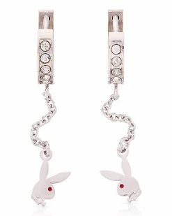 Best deal 🔔 CZ Playboy Bunny Hoop Huggie Dangle Earrings - 18 Gauge ✔️