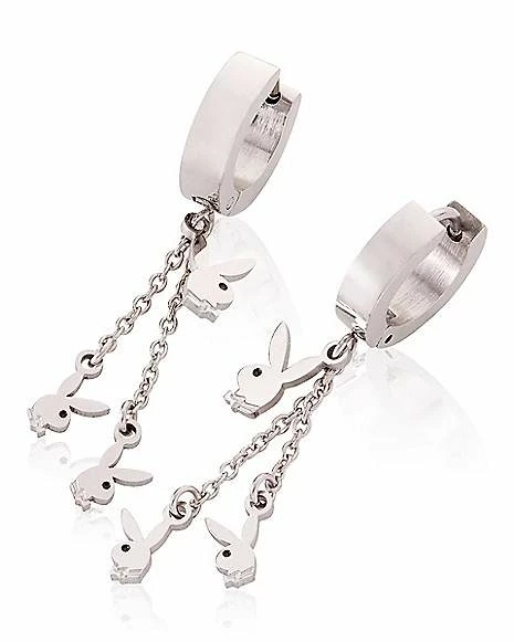 Best Sale β Silverplated Triple Playboy Bunny Hoop Huggie Dangle Earrings - 18 Gauge π 3 Best Sale β Silverplated Triple Playboy Bunny Hoop Huggie Dangle Earrings - 18 Gauge π