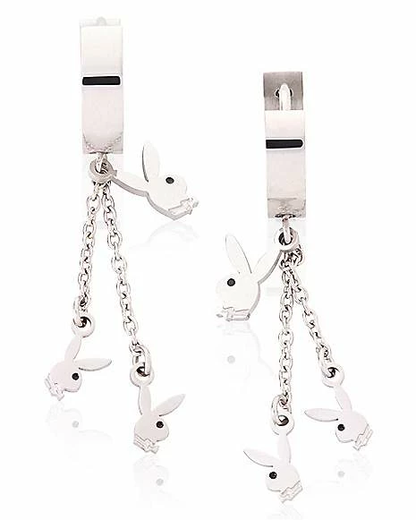 Best Sale β Silverplated Triple Playboy Bunny Hoop Huggie Dangle Earrings - 18 Gauge π 4 Best Sale β Silverplated Triple Playboy Bunny Hoop Huggie Dangle Earrings - 18 Gauge π - Image 2