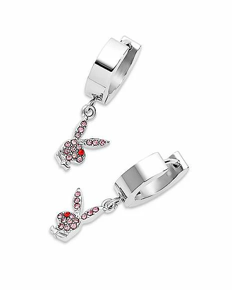 Brand new ✔️ CZ Pink Playboy Bunny Hoop Huggie Dangle Earrings - 18 Gauge ⌛ 4 Brand new ✔️ CZ Pink Playboy Bunny Hoop Huggie Dangle Earrings - 18 Gauge ⌛ - Image 2