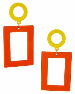 Cheap 🎉 70s Yellow and Red Circle and Square Dangle Earrings 🎁
