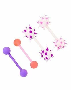 Deals 😀 Multi-Pack Pink and Purple Spiky Barbells 4 Pack - 14 Gauge 🔔 -Playboy Shop 03943081 b