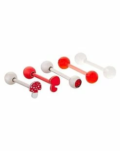 Top 10 ⭐ CZ Red Silvertone Mushroom Barbells and Labrets 5 Pack - 14 Gauge ✨