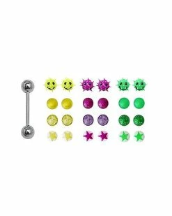 Cheapest 🥰 Barbell with Extra Yellow Purple and Green Smiley Balls 12 Pack - 14 Gauge ✔️