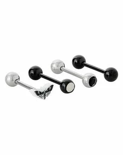 Deals ✔️ Multi-Pack Silver and Black Moth Barbells 4 Pack - 14 Gauge 🌟