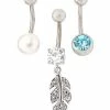 Wholesale 👍 Multi-Pack CZ Feather Dangle Belly Rings 3 Pack - 14 Gauge 👏 -Playboy Shop 03943206 a