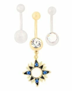 Best deal ✨ Multi-Pack CZ Sun Dangle Belly Rings 3 Pack - 14 Gauge 👏