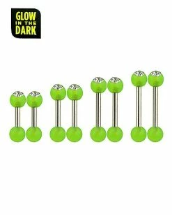 Hot Sale π Multi-Pack CZ Glow in the Dark Green Barbells 8 Pack - 14 Gauge π§¨