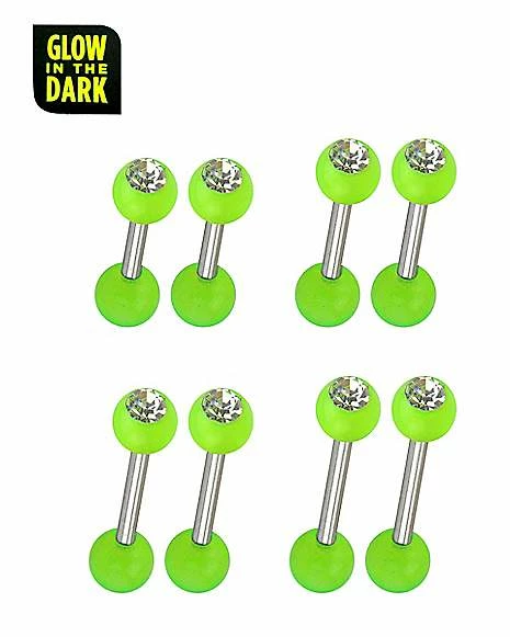 Hot Sale π Multi-Pack CZ Glow in the Dark Green Barbells 8 Pack - 14 Gauge 𧨠4 Hot Sale π Multi-Pack CZ Glow in the Dark Green Barbells 8 Pack - 14 Gauge 𧨠- Image 2