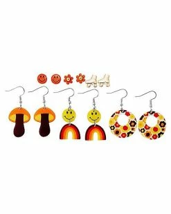 Budget 🔥 Multi-Pack '70s Groovy Stud Earrings and Dangle Earrings - 6 Pair 🛒