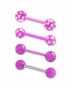 Flash Sale 🥰 Multi-Pack Purple Glitter Heart and Star Barbells 4 Pack - 14 Gauge 🥰