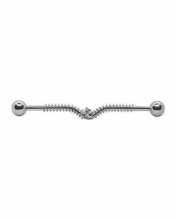 Best Pirce ⭐ CZ Spring Coil Industrial Barbell - 14 Gauge 💯