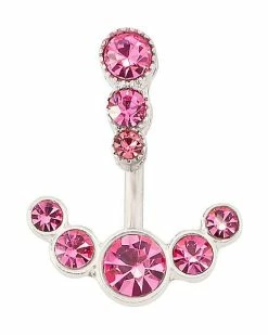 New 🎉 CZ Pink Circles Dangle Belly Ring -14 Gauge 🌟