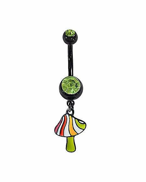 Cheapest π Green CZ Retro Mushroom Dangle Belly Ring - 14 Gauge π 3 Cheapest π Green CZ Retro Mushroom Dangle Belly Ring - 14 Gauge π