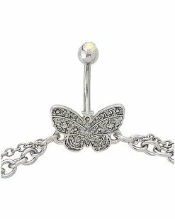 Cheapest 😍 CZ Butterfly Star and Moon Chain Belly Ring - 14 Gauge 🎉 -Playboy Shop 03946241 c