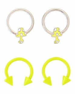 Wholesale 👍 Neon Yellow Mushroom Captive and Horseshoe Rings 4 Pack - 16 Gauge 🔥