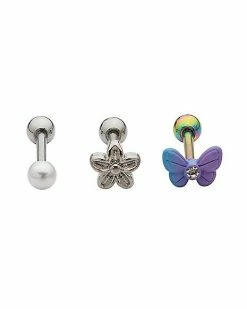Brand new 🎁 Multi-Pack CZ Butterfly and Flower Cartilage Barbells 3 Pack - 18 Gauge ⭐ -Playboy Shop 03946415 a