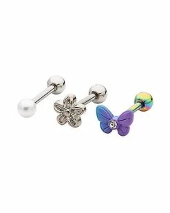 Brand new 🎁 Multi-Pack CZ Butterfly and Flower Cartilage Barbells 3 Pack - 18 Gauge ⭐ -Playboy Shop 03946415 b