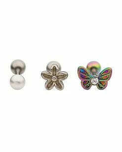 Brand new 🎁 Multi-Pack CZ Butterfly and Flower Cartilage Barbells 3 Pack - 18 Gauge ⭐ -Playboy Shop 03946415 b