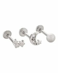 Promo ✔️ Multi-Pack Moon and Stars Cartilage Earrings 3 Pack - 16 Gauge 😍