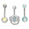 Buy 👏 Multi-Pack CZ Lotus Flower Belly Rings 3 Pack - 14 Gauge 🧨 -Playboy Shop 03946852 a