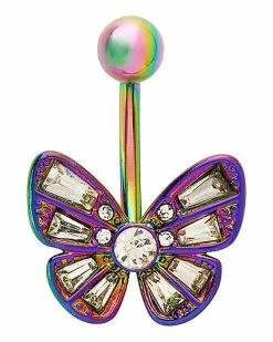Wholesale ❤️ CZ Purple Butterfly Belly Ring - 14 Gauge 🎁