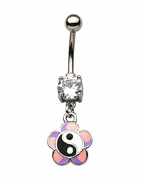 Flash Sale π CZ Yin Yang Flower Dangle Belly Ring - 14 Gauge 𧨠3 Flash Sale π CZ Yin Yang Flower Dangle Belly Ring - 14 Gauge π§¨