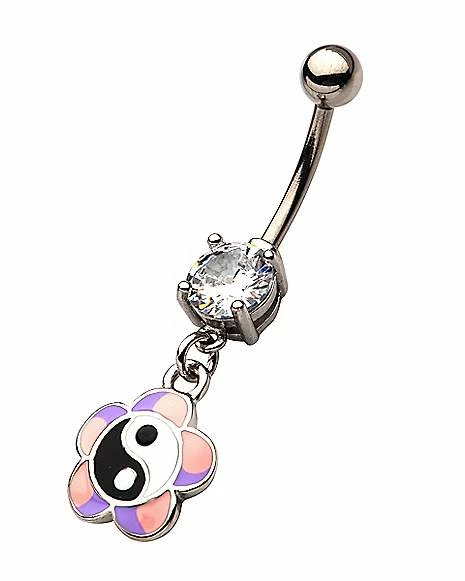 Flash Sale π CZ Yin Yang Flower Dangle Belly Ring - 14 Gauge 𧨠4 Flash Sale π CZ Yin Yang Flower Dangle Belly Ring - 14 Gauge 𧨠- Image 2