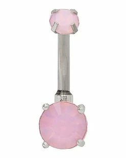 Budget 😀 Double Gem Pink Opal-Effect Banana Belly Ring - 14 Gauge 🔔
