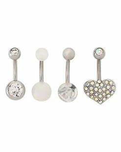 New ❤️ Multi-Pack CZ Heart Belly Rings 4 Pack - 14 Gauge 👏