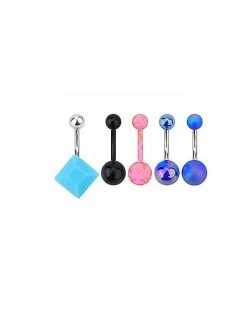 Best deal 🤩 Multi-Pack Ombre Diamond and Round Belly Rings 5 Pack - 14 Gauge 🤩