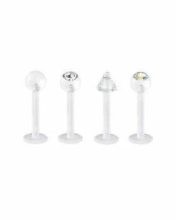Budget ⭐ Multi-Pack CZ Acrylic Cone Labrets 4 Pack - 16 Gauge ⭐
