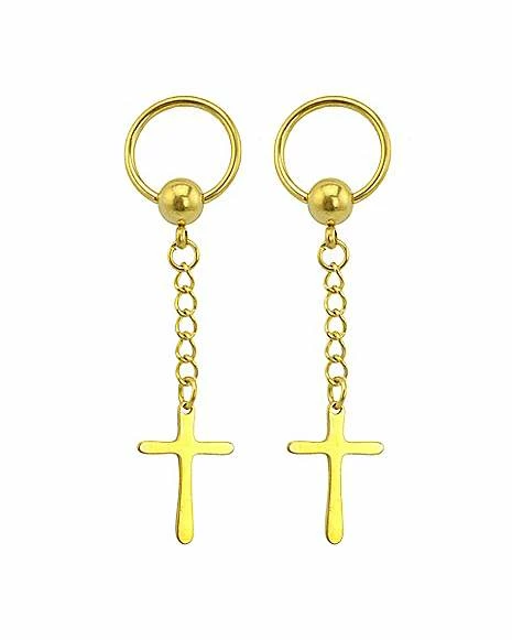Outlet π Goldtone Cross Dangle Captive Rings - 16 Gauge π― 3 Outlet π Goldtone Cross Dangle Captive Rings - 16 Gauge π―