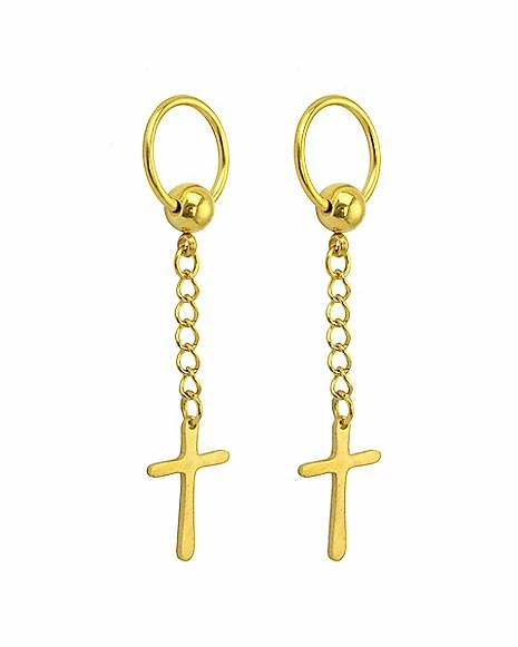 Outlet π Goldtone Cross Dangle Captive Rings - 16 Gauge π― 4 Outlet π Goldtone Cross Dangle Captive Rings - 16 Gauge π― - Image 2
