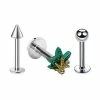 Hot Sale ✨ Multi-Pack CZ Weed Leaf Labret Lip Rings and Cartilage Barbells 3 Pack - 16 Gauge 🌟 -Playboy Shop 03948114 a