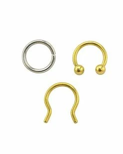 Hot Sale ⭐ Multi-Pack Silvertone and Goldtone Hoop Ring and Horseshoe and Septum Retainers 3 Pack - 14 Gauge 😀