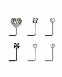 Cheapest ⌛ Multi-Pack CZ Heart L-Bend Nose Rings 6 Pack - 20 Gauge 🤩 -Playboy Shop 03948247 a