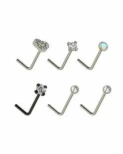 Cheapest ⌛ Multi-Pack CZ Heart L-Bend Nose Rings 6 Pack - 20 Gauge 🤩 -Playboy Shop 03948247 b