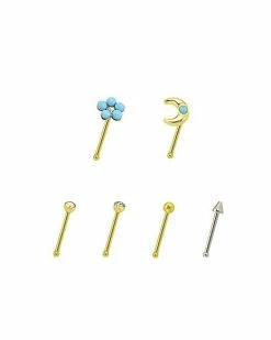 Best Sale 🌟 Multi-Pack CZ and Opal-Effect Flower Bone Nose Rings 6 Pack - 20 Gauge 🥰