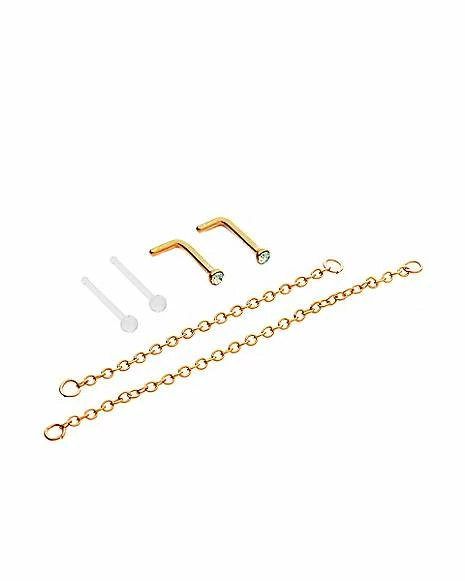 Deals π Multi-Pack Opal-Effect Goldplated L-Bend Nose Rings and Nose Chains 2 Pair - 18 Gauge 𧨠4 Deals π Multi-Pack Opal-Effect Goldplated L-Bend Nose Rings and Nose Chains 2 Pair - 18 Gauge 𧨠- Image 2