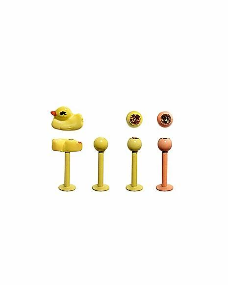 Flash Sale π Multi-Pack CZ Yellow and Green Duck Labret Lip Rings 4 Pack - 16 Gauge π 3 Flash Sale π Multi-Pack CZ Yellow and Green Duck Labret Lip Rings 4 Pack - 16 Gauge π