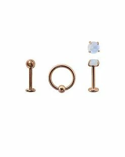 New 🎉 Multi-Pack Opal-Effect Rose Goldtone Labret Lip Rings 3 Pack - 16 Gauge 🧨