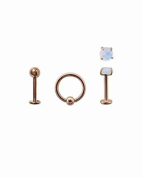 New π Multi-Pack Opal-Effect Rose Goldtone Labret Lip Rings 3 Pack - 16 Gauge 𧨠3 New π Multi-Pack Opal-Effect Rose Goldtone Labret Lip Rings 3 Pack - 16 Gauge π§¨