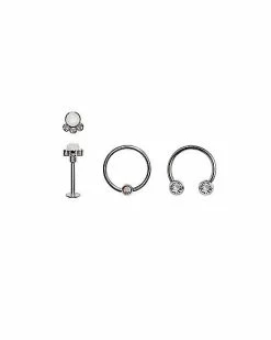 Promo 🎁 Multi-Pack CZ and Opal-Effect Labret Lip Ring Horseshoe Ring and Captive Ring 3 Pack - 16 Gauge 🥰