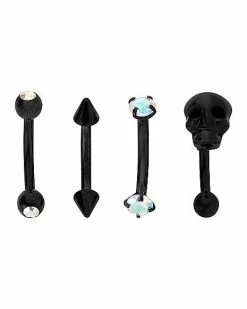Promo 🎁 Multi-Pack CZ Black Skull Curved Barbells 4 Pack - 16 Gauge 💯